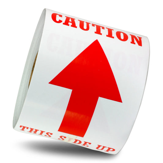 3 x 5in Stickers: Caution This Side Up Arrow Shipping Labels