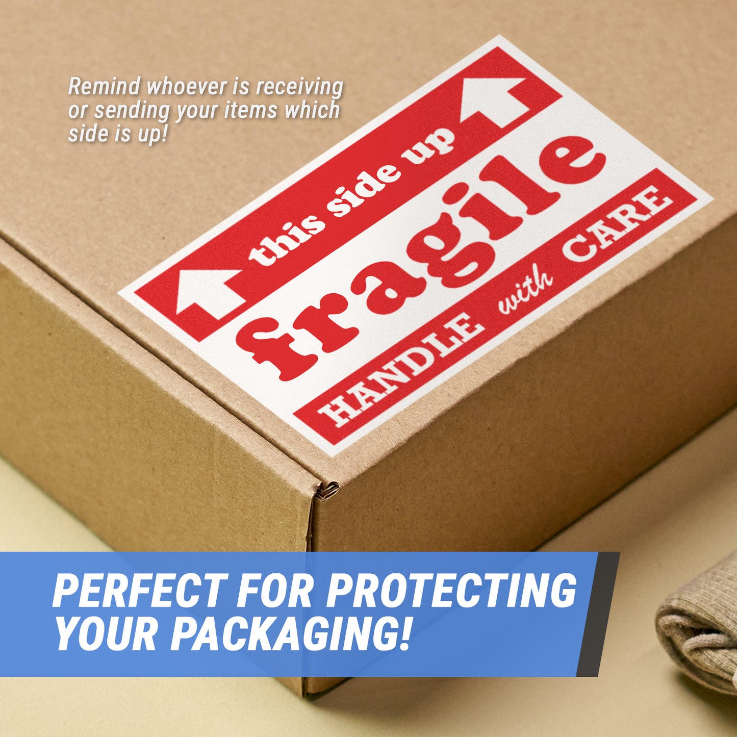 5 x 3in Stickers: Fragile, This Side Up Arrows, Handle with Care Shipping Labels