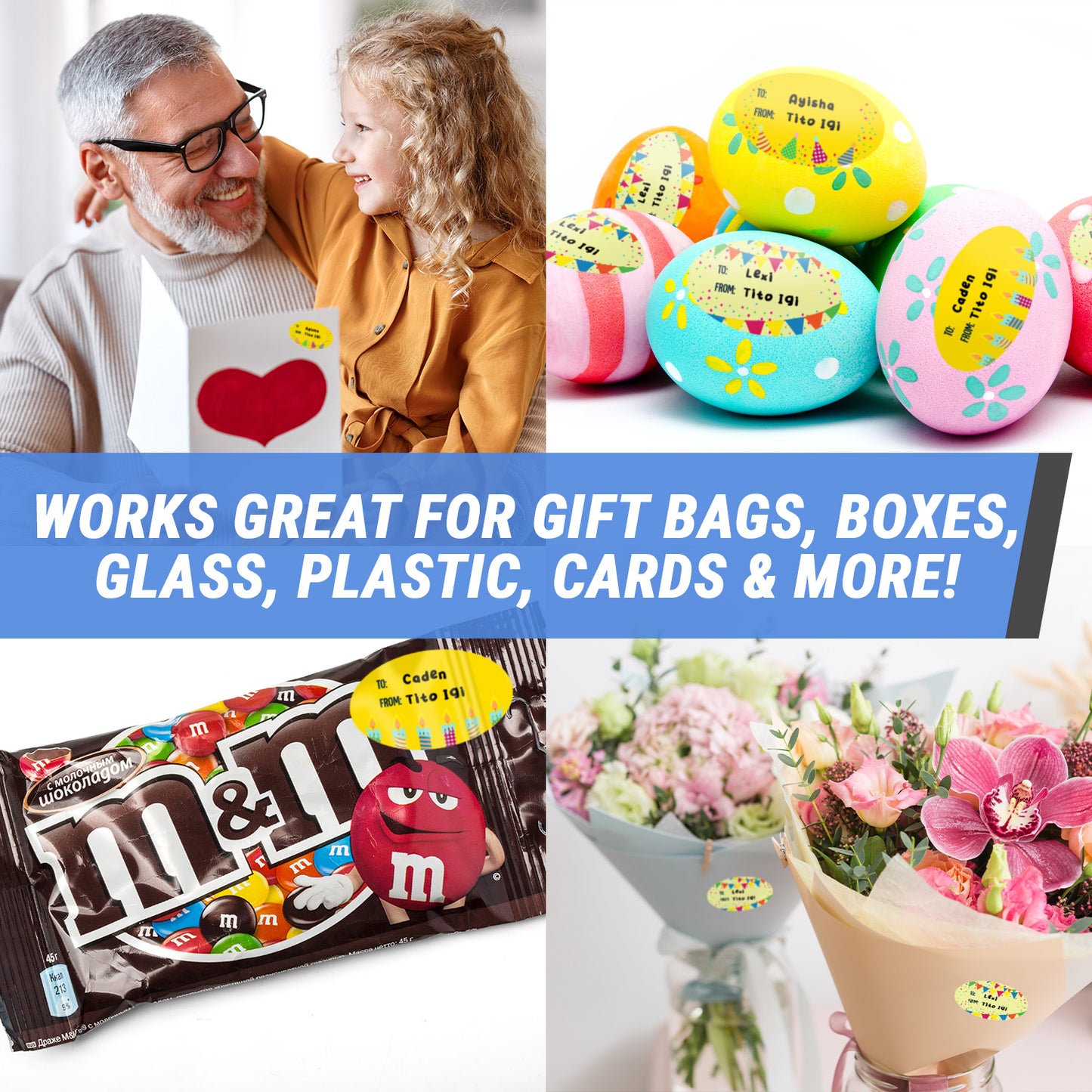 2.5 x 1.5in Stickers: Yellow Birthday Gift Tag Labels 3 Designs