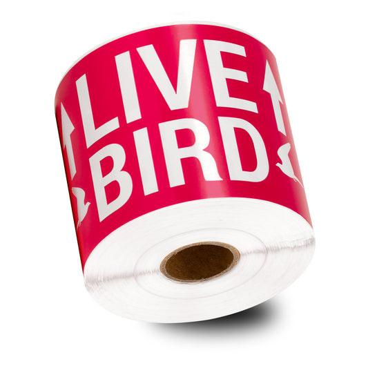 5 x 3in Stickers: Live Bird This Side Up Labels (Red)