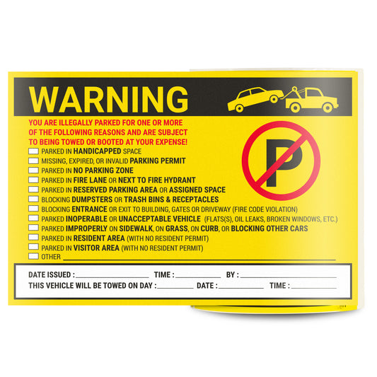 9 x 6in Stickers: Warning You Are Illegally Parked Parking Violation Labels