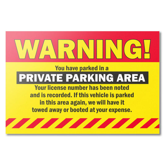 9 x 6in Stickers: Warning Private Parking Labels