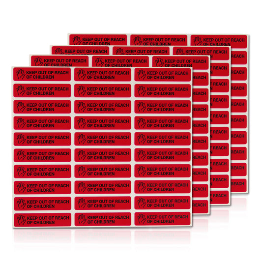 1.7 x 0.4in Stickers: Keep Out of Reach of Children Medical Labels (Red)