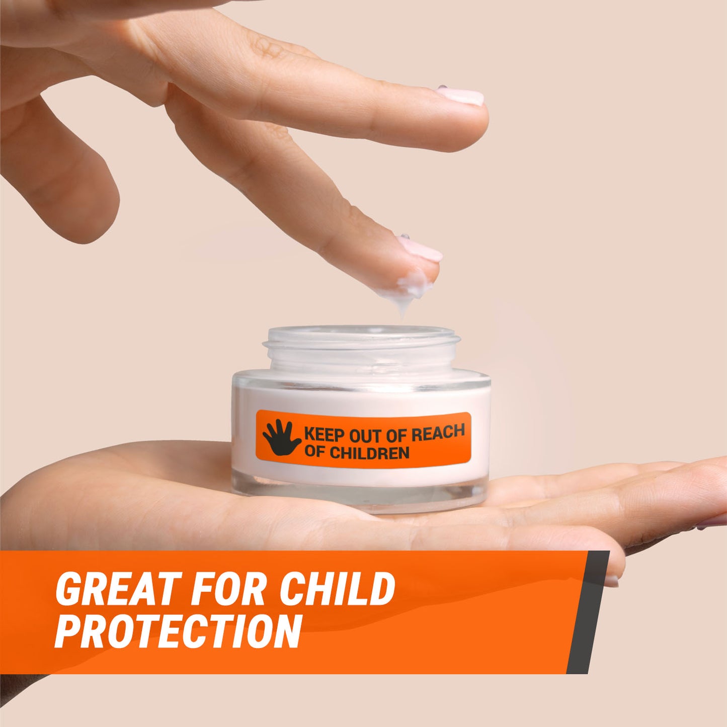 1.7 x 0.4in Stickers: Keep Out of Reach of Children Medical Labels (Orange)