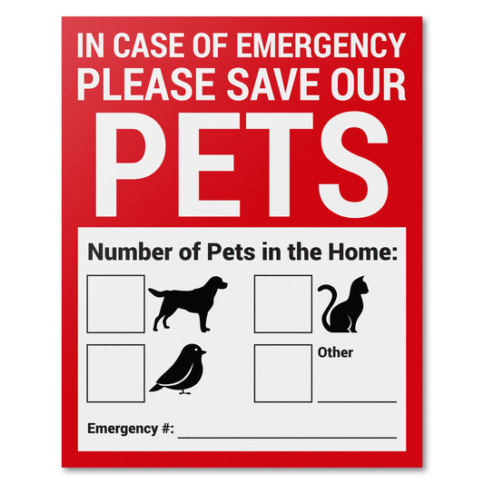 4 x 5in Stickers: Emergency Save Our Pets Warning Labels (Red)