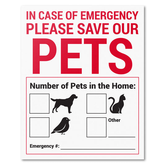 4 x 5in Stickers: Emergency Save Our Pets Warning Labels (White)