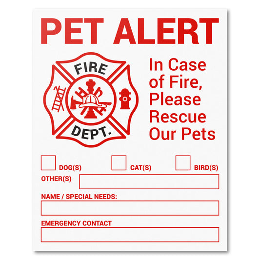 4 x 5in Stickers: In Case of Fire Please Rescue Our Pets Labels