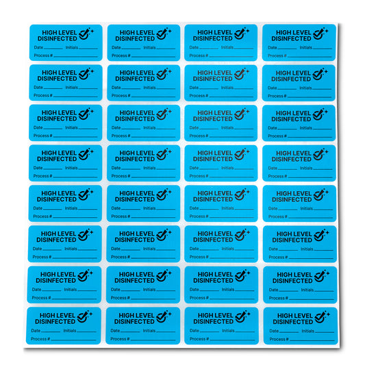 1.5 x 0.75in Stickers: Sanitized High-Level Disinfected Labels