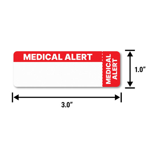 3 x 1in Stickers: Medical Alert File Folder Labels (Red & White)
