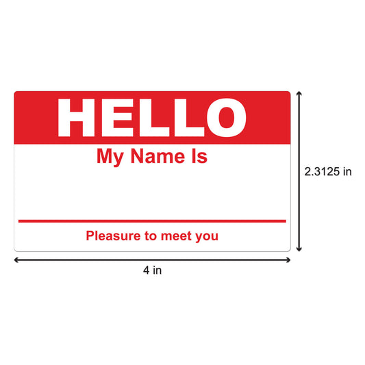 4 x 2.31in Stickers: Hello My Name Is ID Tags (Red)