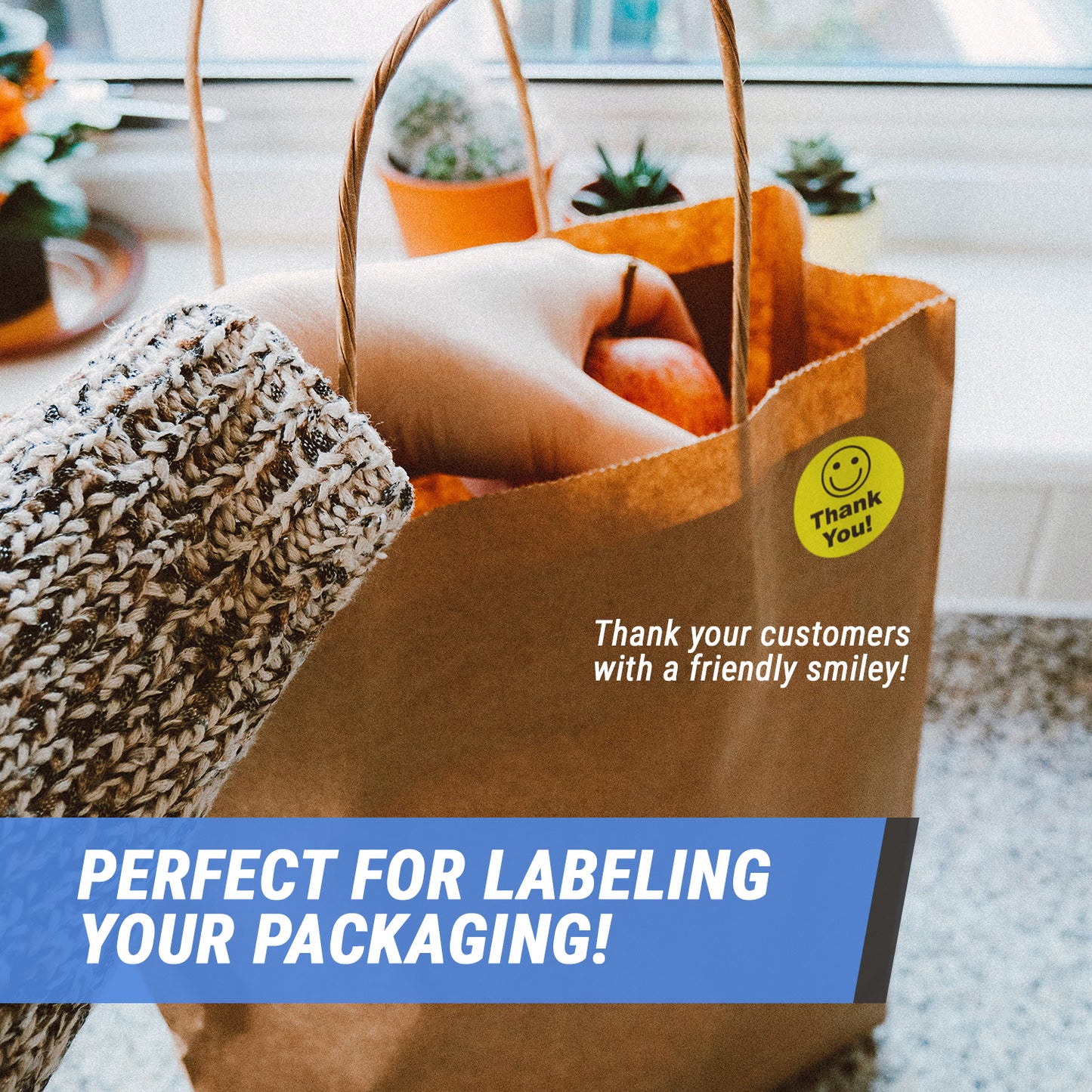 1.5in Stickers: Thank You Smiley Face Labels (Yellow)