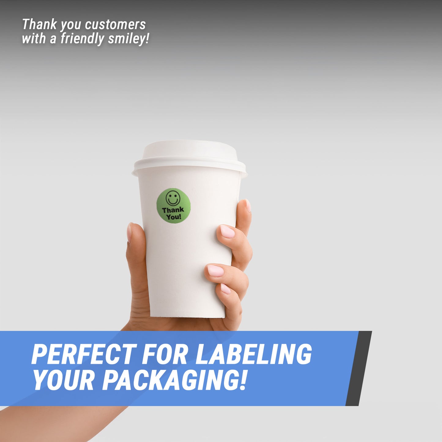 1.5in Stickers: Thank You Smiley Face Labels (Green)