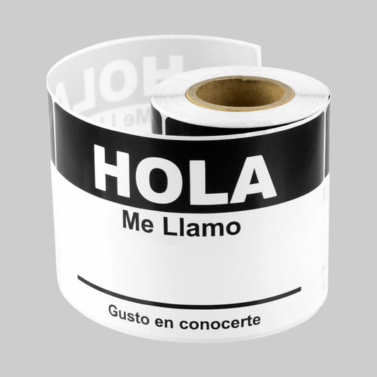 4 x 2.31in Sticker: Hola Me Llamo Spanish Name Tag (Black)