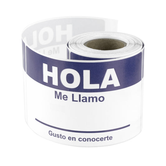 4 x 2.31in Sticker: Hola Me Llamo Spanish Name Tag (Blue)