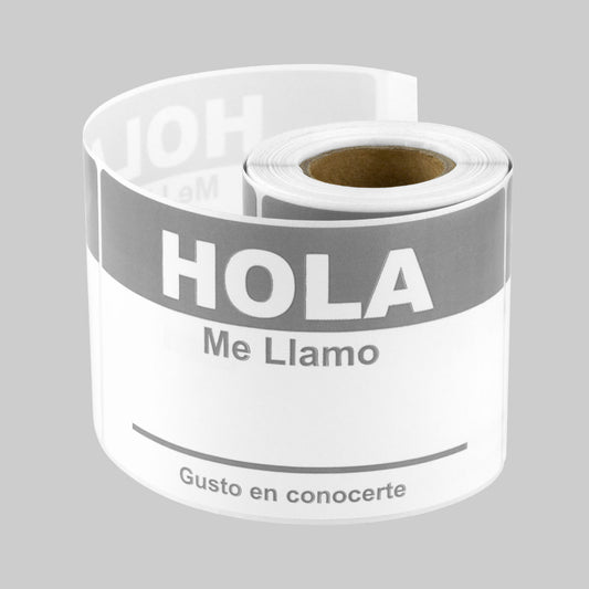 4 x 2.31in Sticker: Hola Me Llamo Spanish Name Tag (Grey)