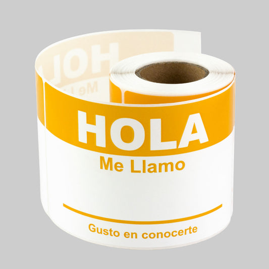 4 x 2.31in Sticker: Hola Me Llamo Spanish Name Tag (Orange)