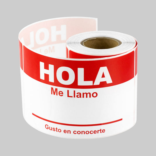 4 x 2.31in Sticker: Hola Me Llamo Spanish Name Tag (Red)