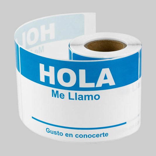 4 x 2.31in Sticker: Hola Me Llamo Spanish Name Tag (Sky Blue)