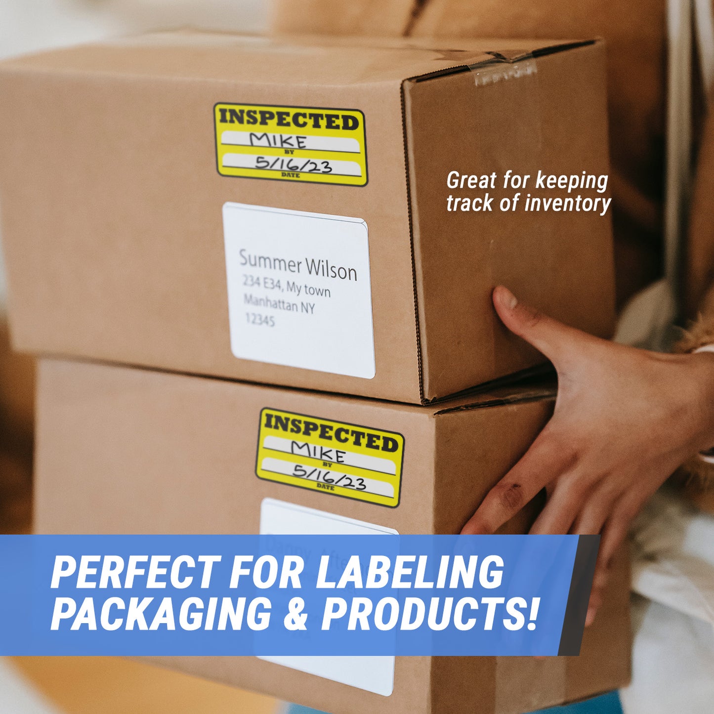 3 x 1.5in Inspected By Label Yellow (Roll)