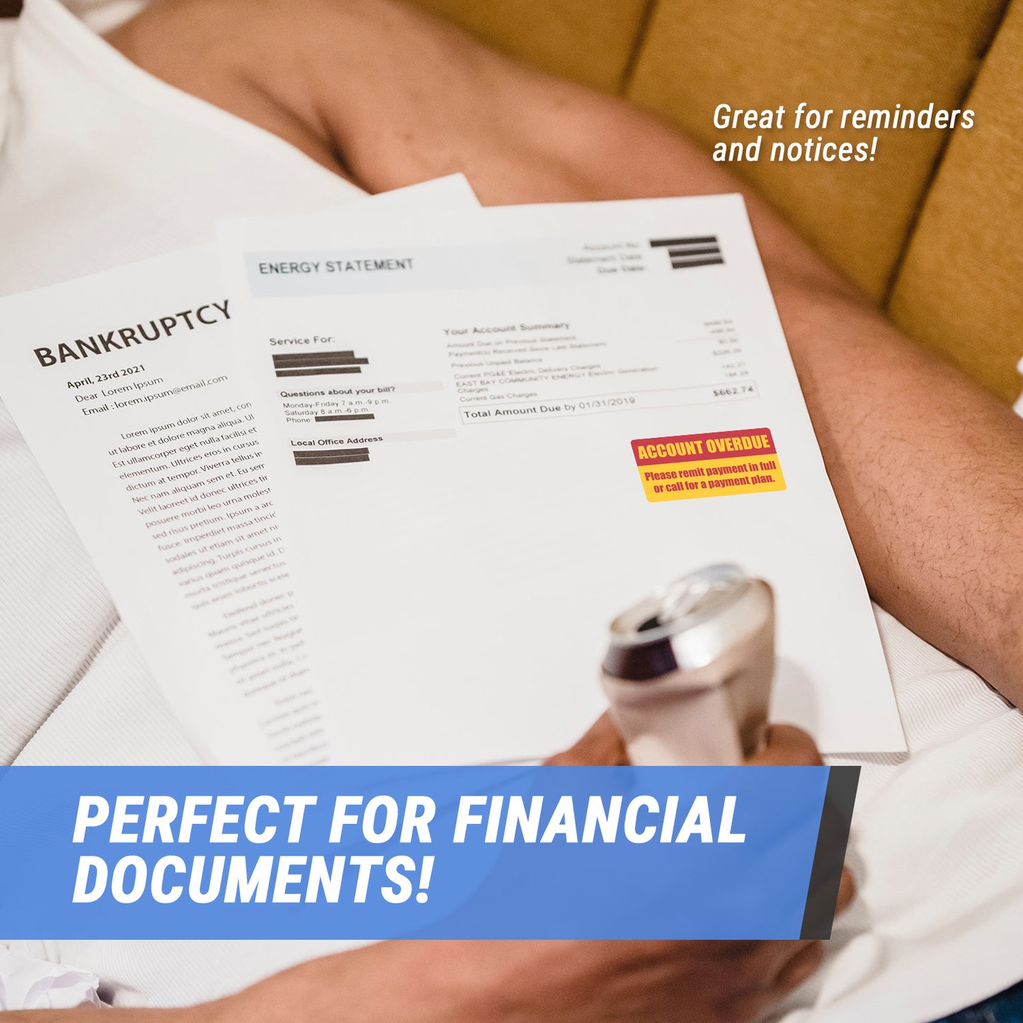 2 x 1in Sticker: Account Overdue Accounting Label Roll