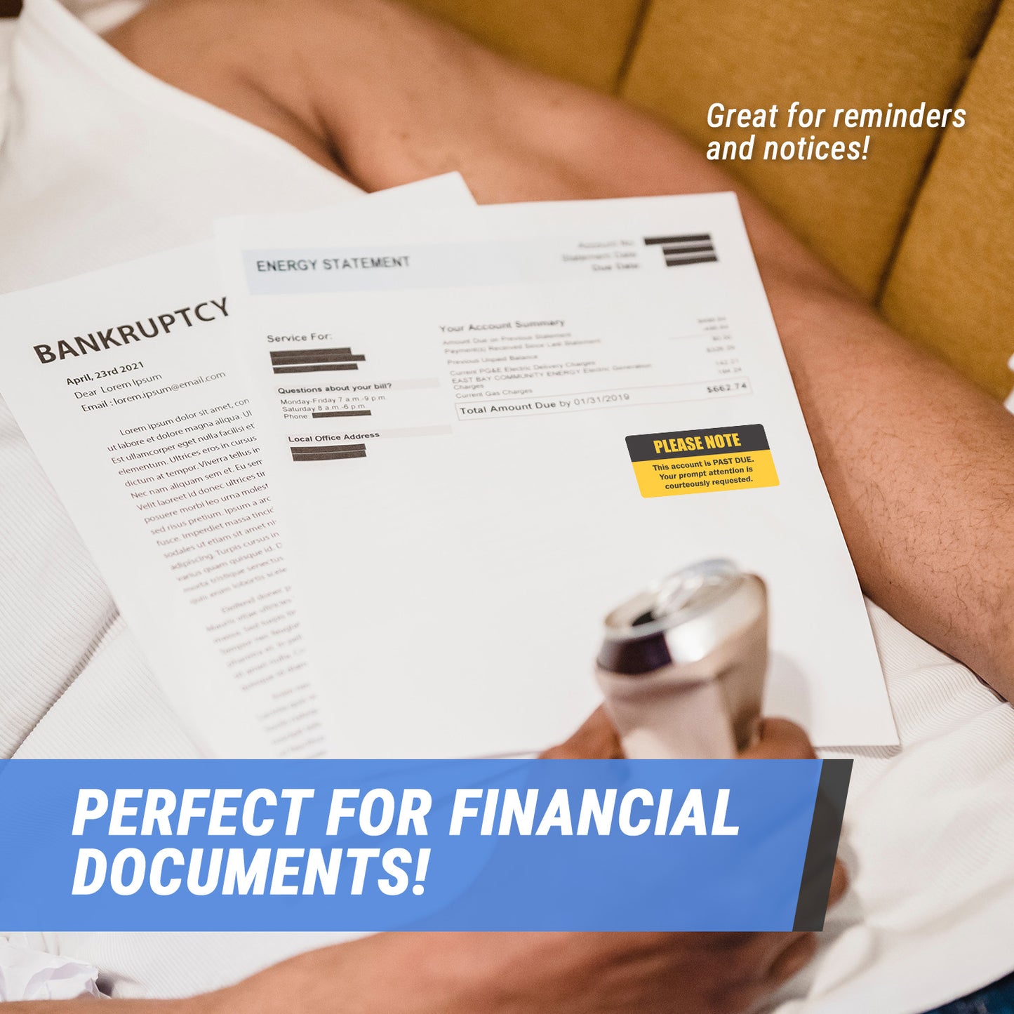 2 x 1in Sticker: Past Due Accounting Label Roll