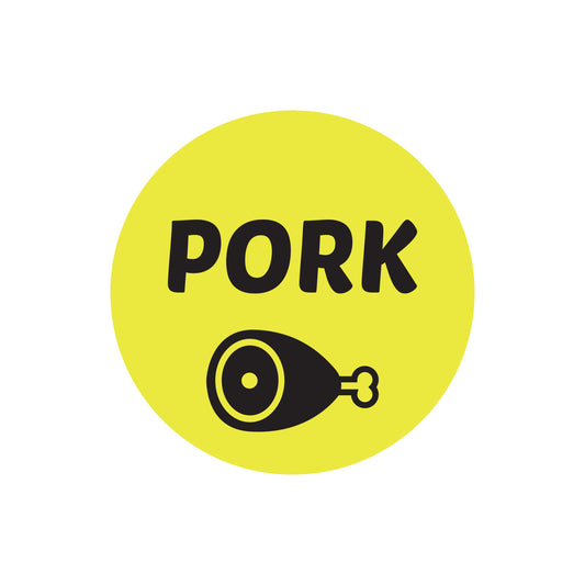 1in Sticker: Pork Food Label Roll (Yellow)