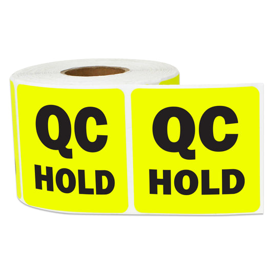 2 x 2in Sticker: QC Hold Inventory Label Roll (Yellow)