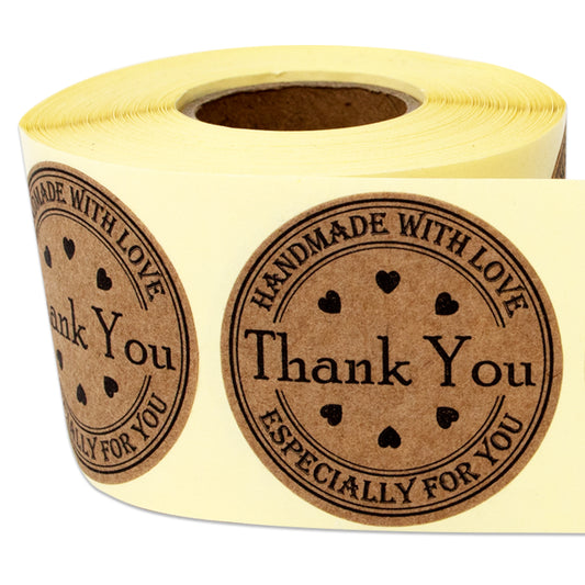 1.5in Sticker: Handmade with Love Thank You Label Roll