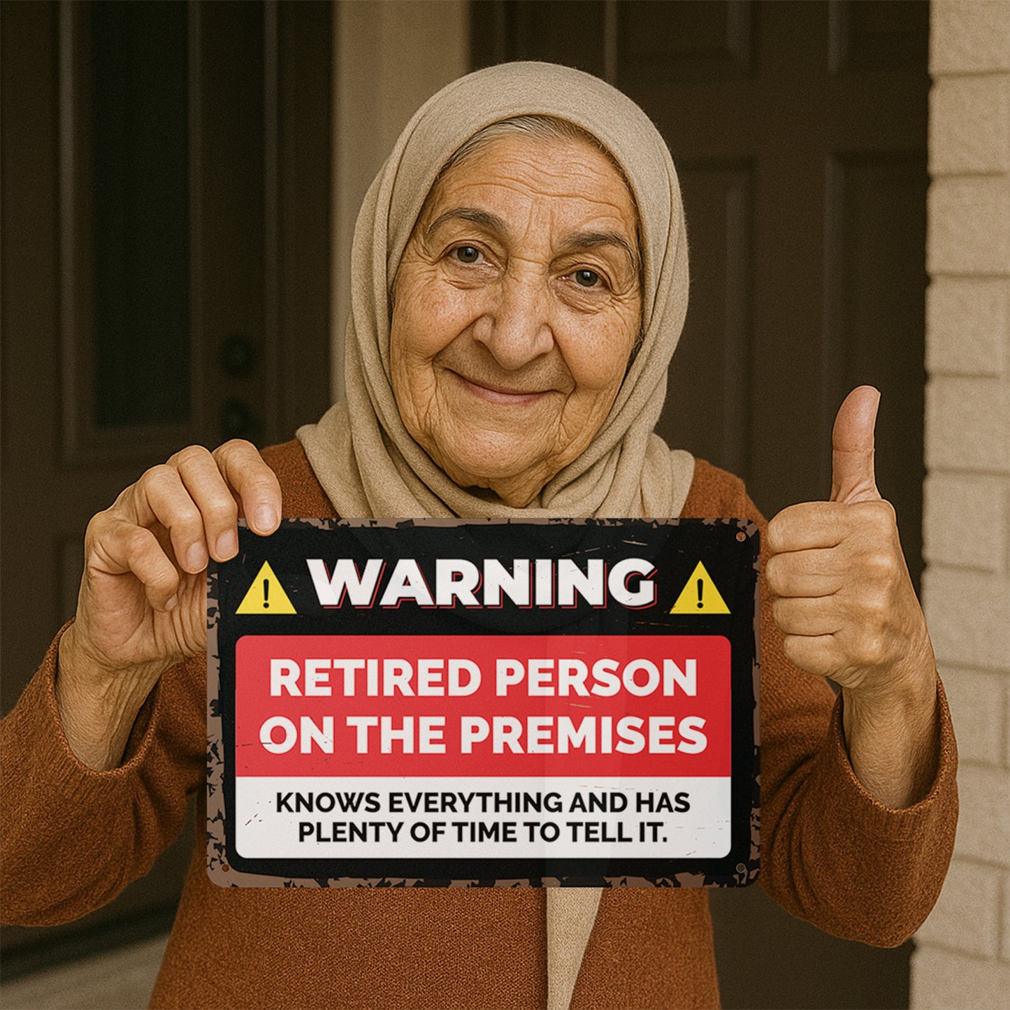 12 x 8in Aluminum Sign: Retired Person on Premises Warning