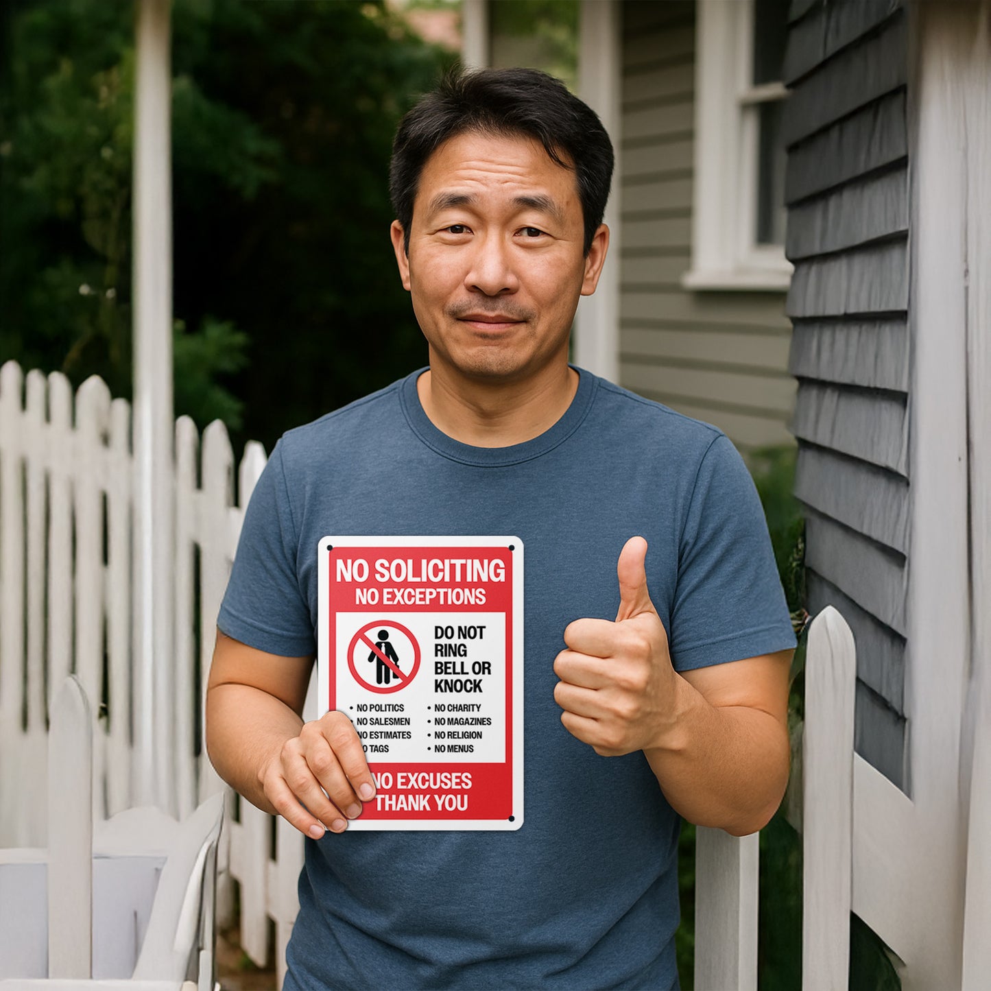7 x 10in Aluminum Sign: No Soliciting No Exceptions Warning