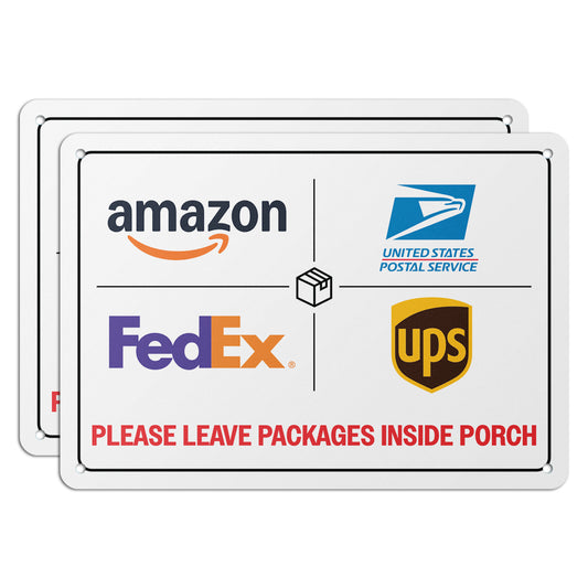 10 x 7in Aluminum Yard Sign: Please Leave Packages Inside Porch