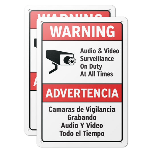 7 x 10in Warning Sign: Audio & Video Surveillance Advertencia (Bilingual)