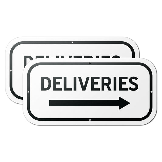 12 x 6in Aluminum Sign: Deliveries (Right Arrow)