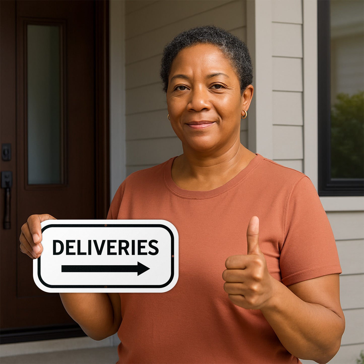 12 x 6in Aluminum Sign: Deliveries (Right Arrow)