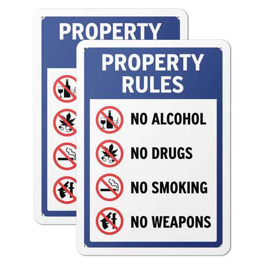 10 x 14in Property Rules Sign: No Alcohol, No Drugs, No Smoking, No Weapons