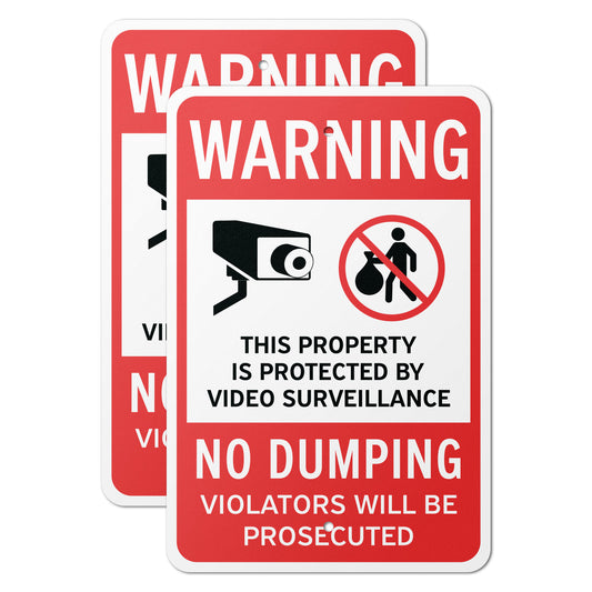 12 x 18in Security Sign: Warning No Dumping, Video Surveillance