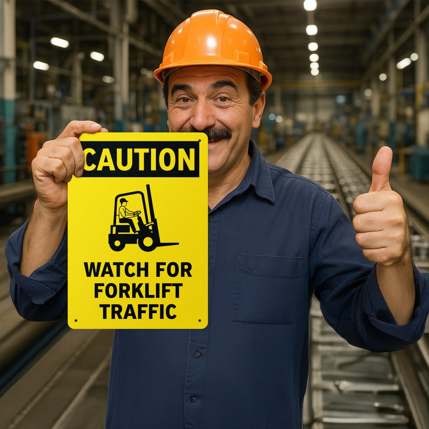 10 x 14in Aluminum Sign: Caution Forklift Traffic OSHA Compliant