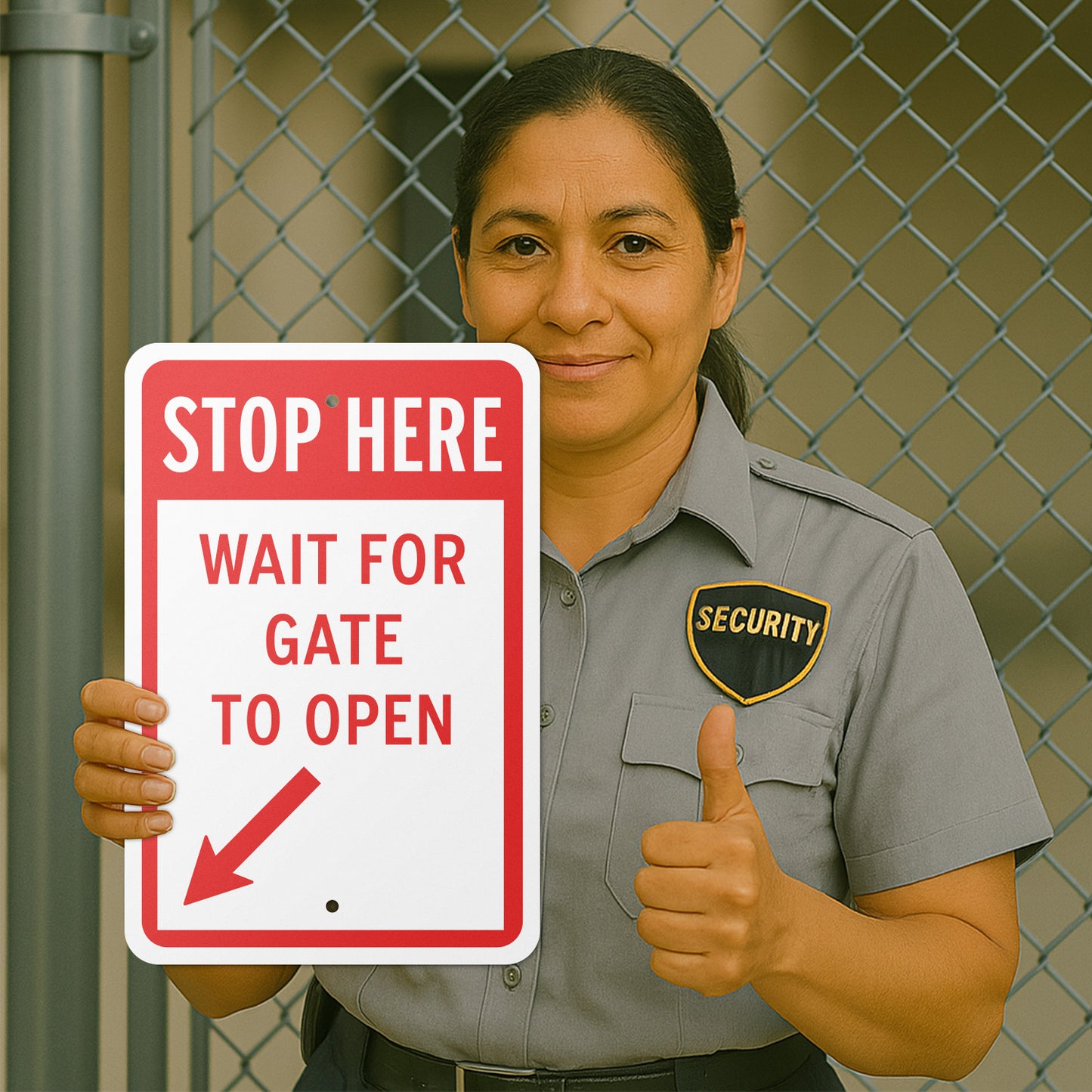 12 x 18in Gate Access Sign: Stop Here Wait for Gate to Open
