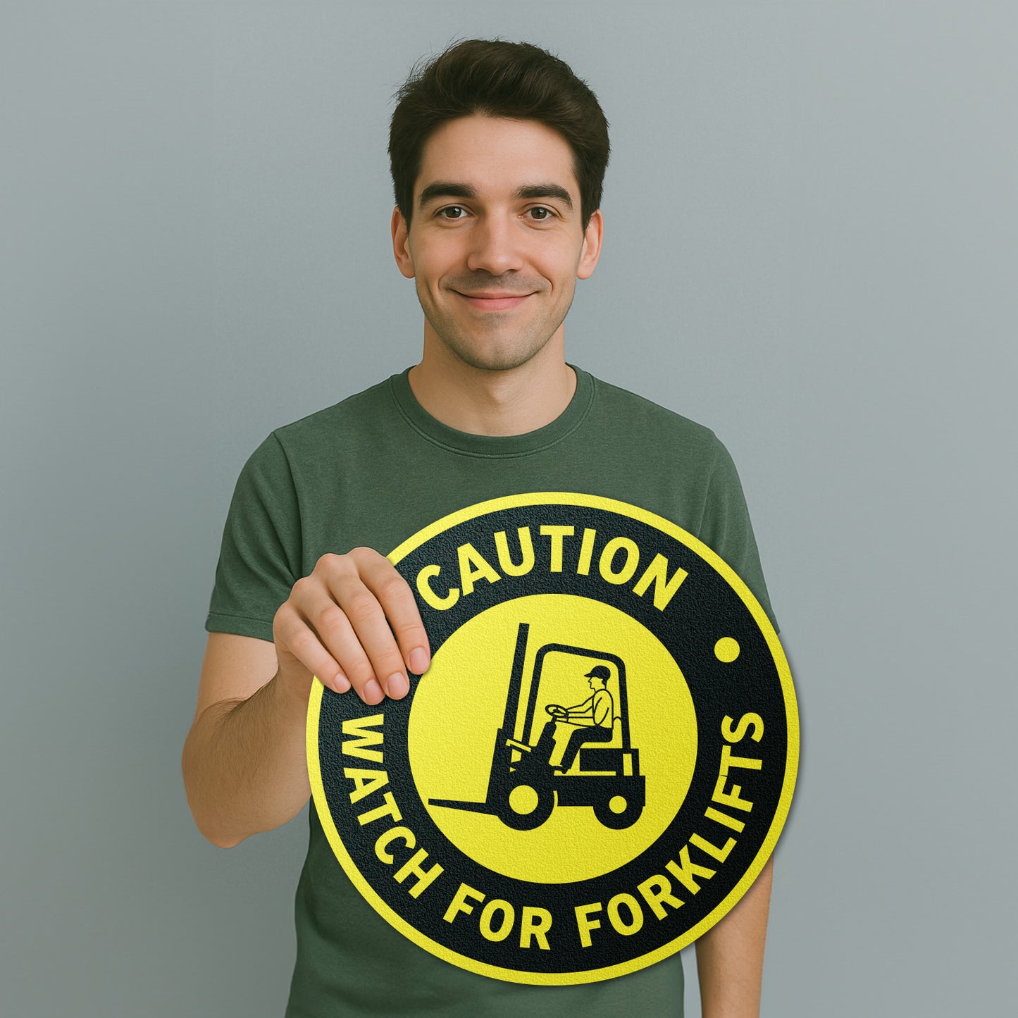 17 x 17in Floor Sticker: Caution Watch For Forklifts Sign (2-Pack)