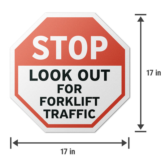 17 x 17in Floor Decals: Stop, Look Out For Forklift Traffic (2-Pack)