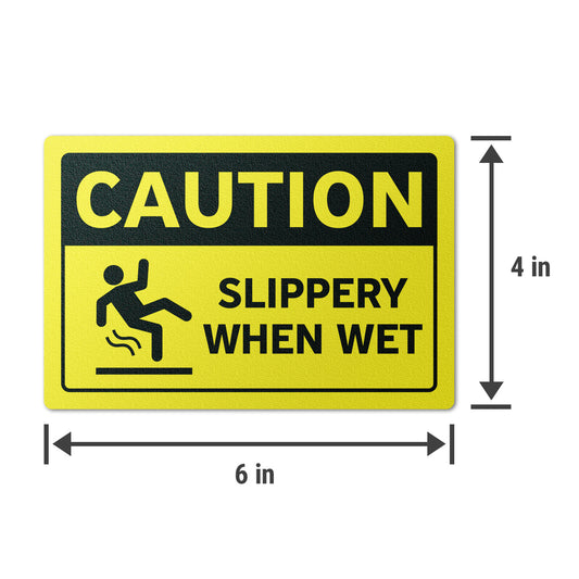 6 x 4in Warning Sticker: Caution Slippery When Wet Floor Sign (2-Pack)