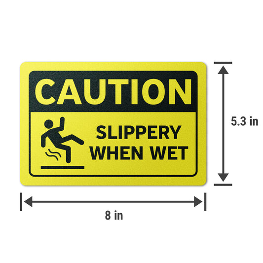 8 x 5.3in Warning Label: Caution Slippery When Wet Sticker (2-Pack)