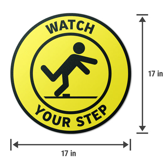 17 x 17in Floor Sticker: Watch Your Step Yellow Safety Sign (2-Pack)