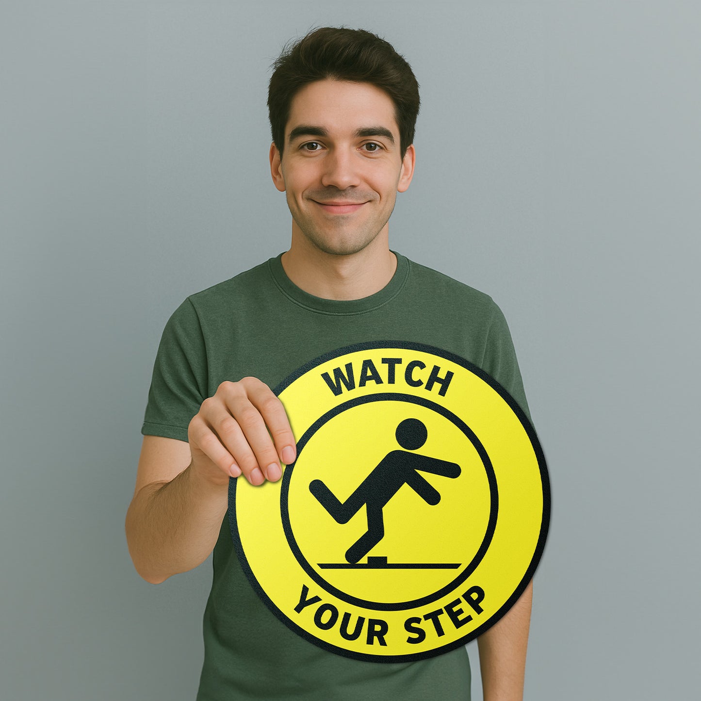 17 x 17in Floor Sticker: Watch Your Step Yellow Safety Sign (2-Pack)