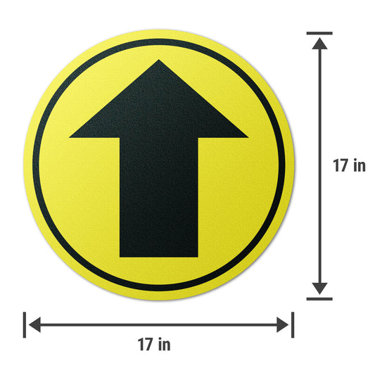 17 x 17in Floor Sticker: Directional Arrow Yellow Sign (2-Pack)