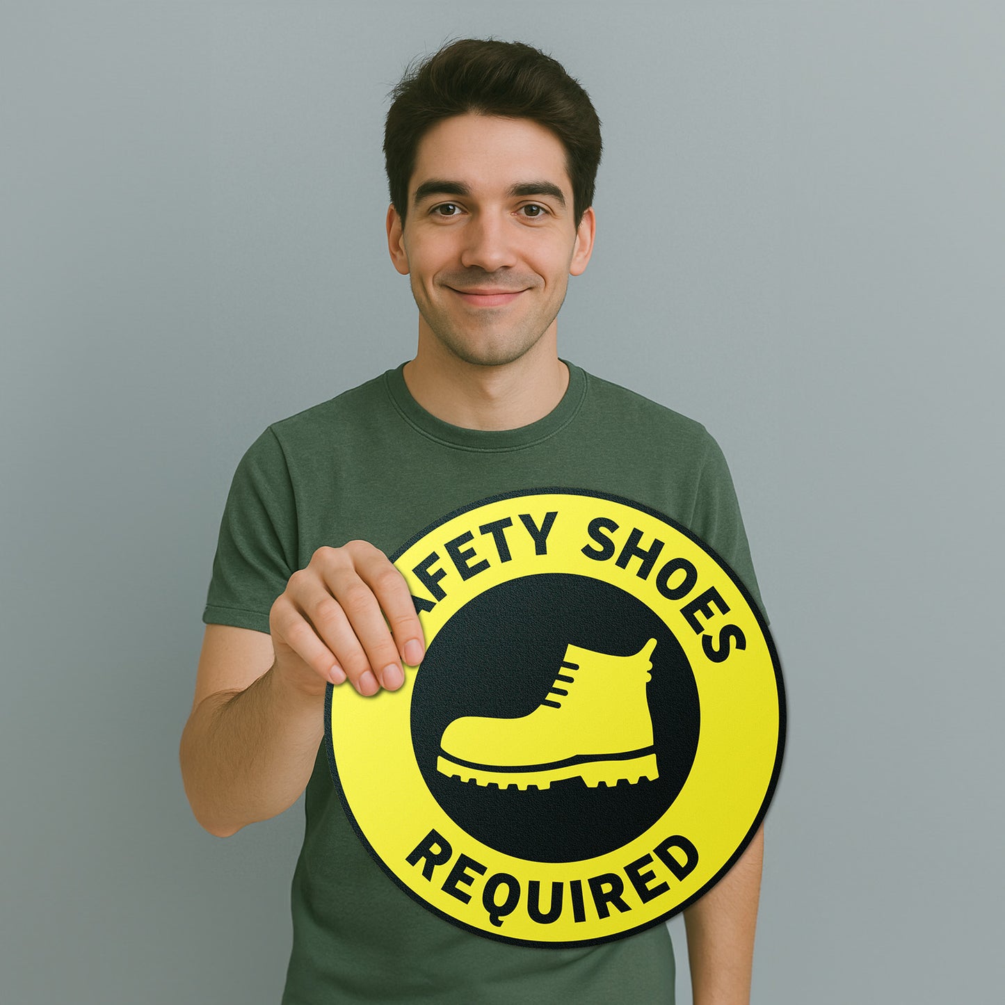 17 x 17in Floor Sticker: Safety Shoes Required Yellow Sign (2-Pack)