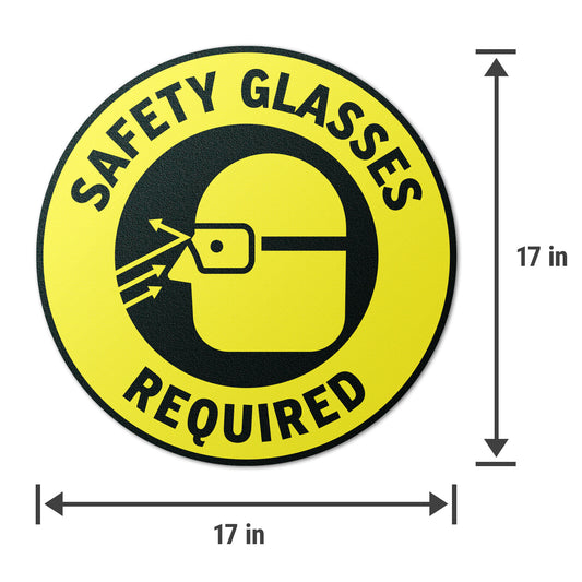17 x 17in Floor Sticker: Safety Glasses Required Yellow Sign (2-Pack)