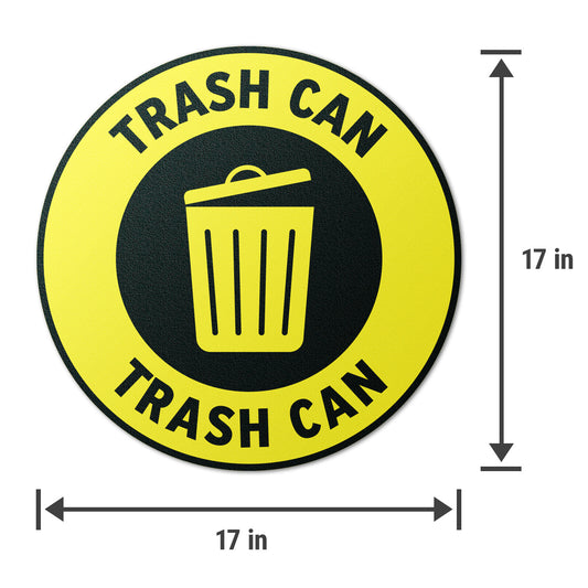 17 x 17in Floor Sticker: Trash Can Yellow Waste Sign (2-Pack)