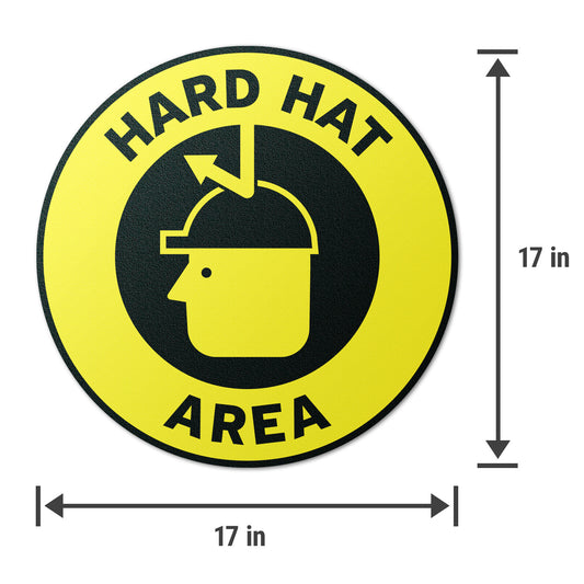 17 x 17in Floor Sticker: Hard Hat Area Yellow Sign (2 Pack)