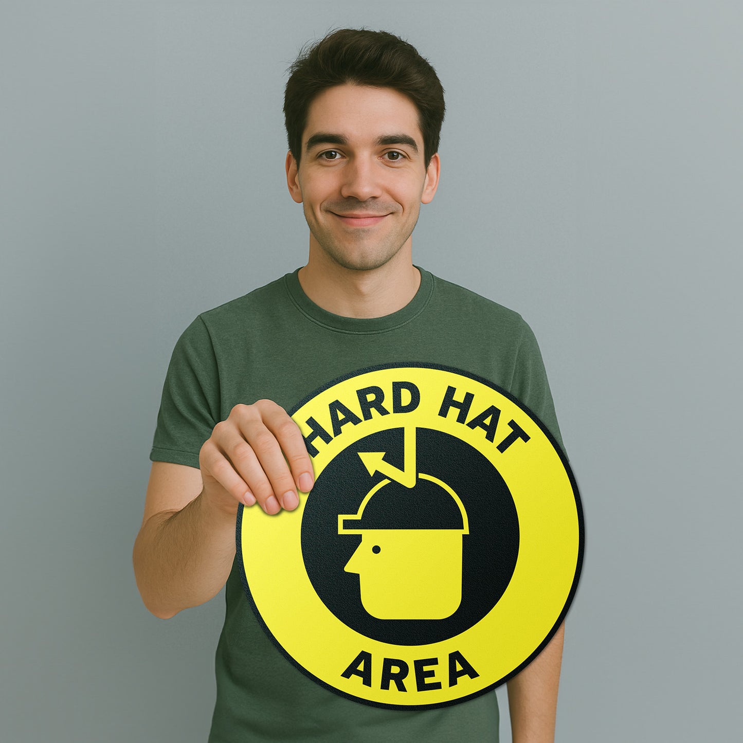 17 x 17in Floor Sticker: Hard Hat Area Yellow Sign (2 Pack)